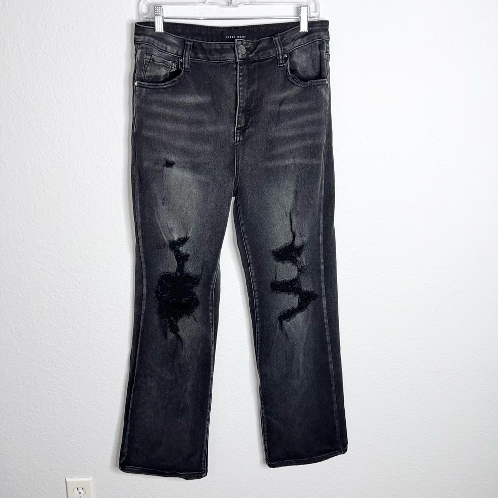 Risen Jeans Women 32 15 Straight Leg High Rise Black Distressed L